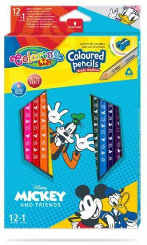 Kredki ołówkowe trójkątne Colorino Kids 13 kolorów 12 sztuk z temperówką Mickey
