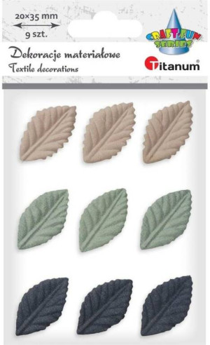 Liście materiałowe tłoczone 3D 20x35mm mix 9szt