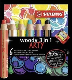 Kredki Woody Arty 3w1. 6 kol + temperówka