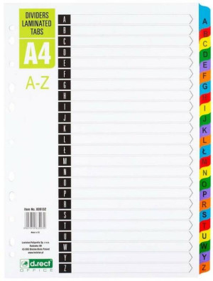 Przekładki kartonowe. A-Z index laminowany