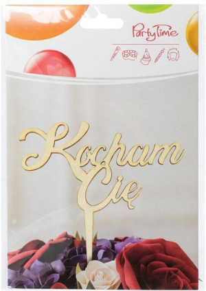 Drewniana dekoracja na patyczku - Kocham Cię