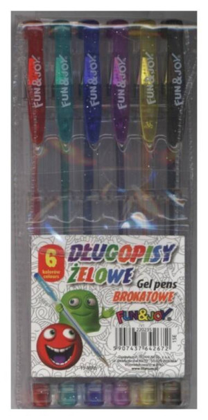 Długopisy żelowe brokatowe 6 kolorów