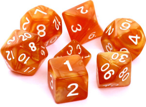 Komplet kości RPG. Ciemnożółte (białe cyfry). Perłowe. REBEL