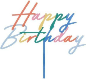 Topper na tort Happy Birthday tęczowy 18x16,5cm
