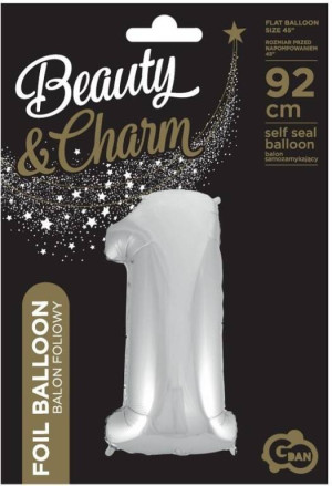 Balon foliowy cyfra 1 Beauty&Charm srebrna 92cm