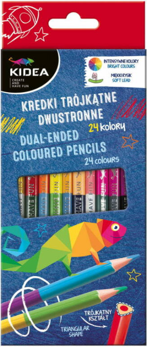 Kidea. Kredki trójkątne dwustronne, 24 kolory
