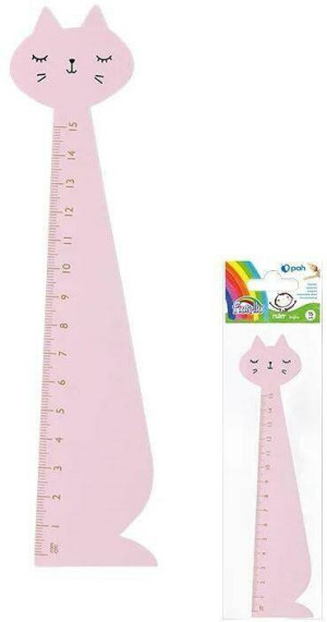 Linijka drewniana 15cm kot różowy