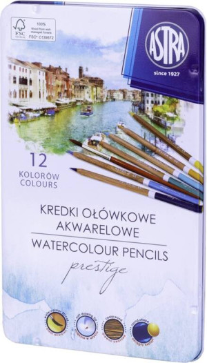 Kredki akwarelowe z drewna cedrowego. Prestige 12 kolorów