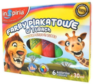 Farby plakatowe w tubach 30ml. 6 kolorów