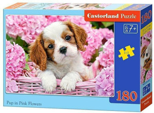 Puzzle 180. Szczeniak w pąkach kwiatów