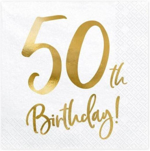 Serwetki 50th Birthday białe 33x33cm 20szt