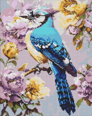 Diamentowa mozaika - Sójka w piwoniach 40x50cm