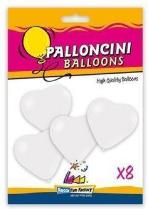 Balony serca białe 25cm 8szt