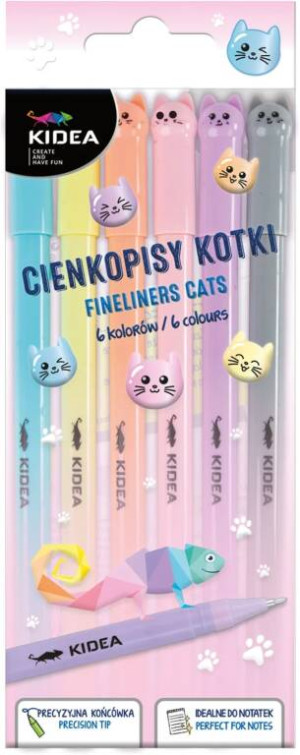 Cienkopisy Kotki 6 kolorów KIDEA