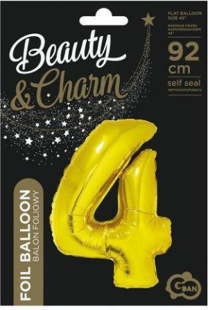 Balon foliowy 92cm. Cyfra 4 złota. B&C
