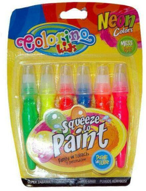 Farby Colorino Kids w tubach z pędzelkiem. Neonowe 6 kolorów