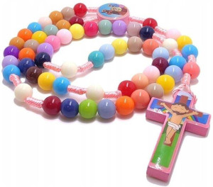 Różaniec dziecięcy różowy plastikowy