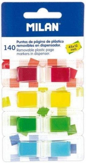 Indeksy transparentne Milan fluo 4 kolory 45 x 12 mm 140 sztuk