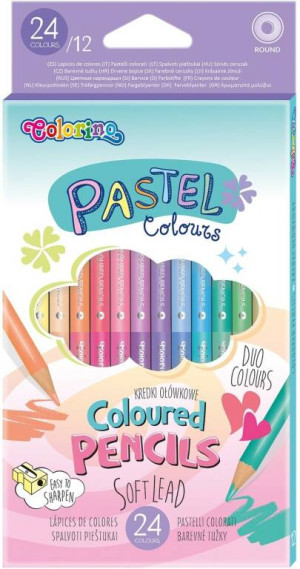 Kredki ołówkowe dwukolorowe. Colorino Kids. Pastel 12 sztuk