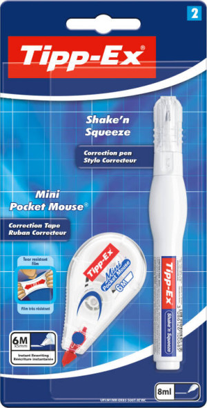Korektor TIPP-EX Mini Pocket Mouse+Shake n Squeeze BIC blister 1+1 szt.