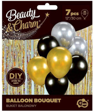 Balony Beauty&Charm bukiet złoto-czar. 30cm 7szt