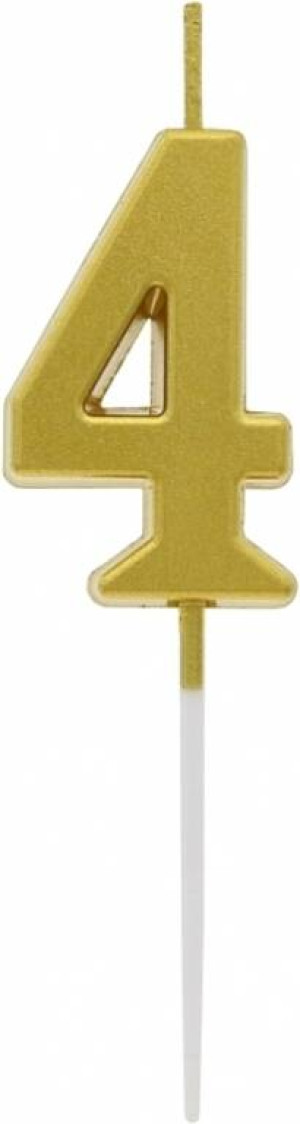 Świeczka piker cyfra 4, metaliczna złota 9,5cm