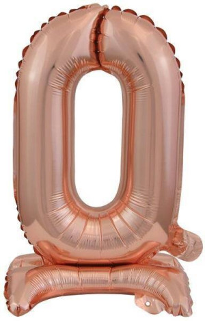 Balon foliowy mini cyfra 0 na stojaku różowe złoto