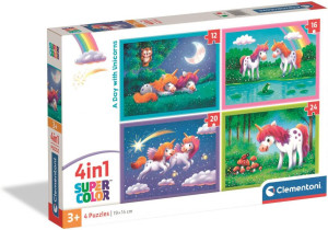 Puzzle 4 w 1 Super Color. A Day with Unicorns