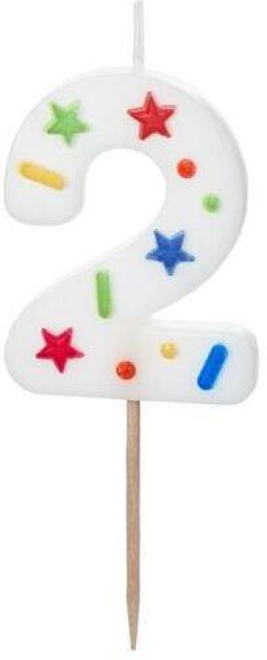 Świeczka urodzinowa 2 biała konfetti 5.5cm