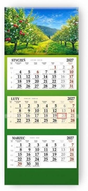 Kalendarz 2027 trójdzielny Jabłonie