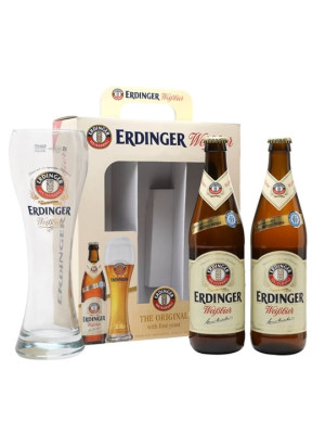 Erdinger Weissbrau Weisse 2 Bottles and Glass Set