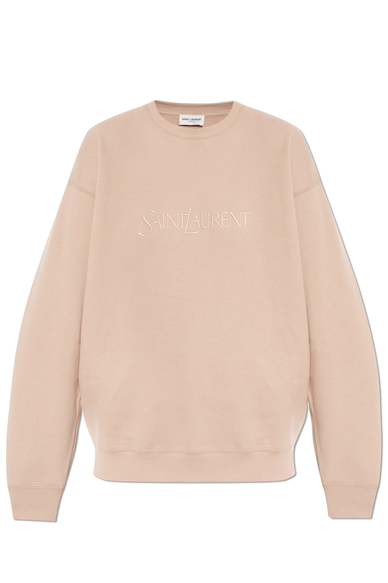 Saint Laurent Bawełniana Bluza Z Wyszytym Logo, Kobiety, Beżowy