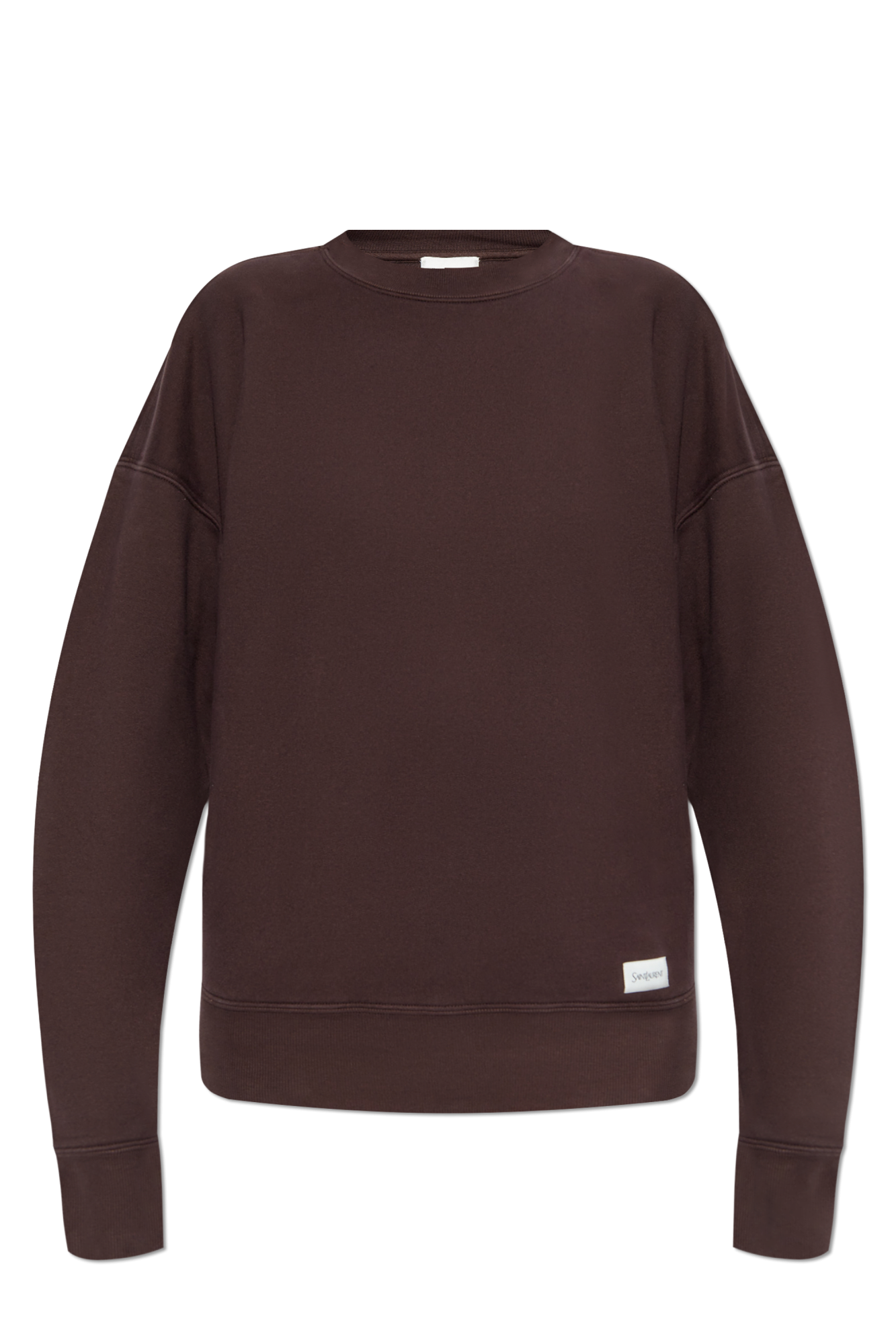 Saint Laurent Bawełniana Bluza Z Naszywką Z Logo, Kobiety, Brązowy
