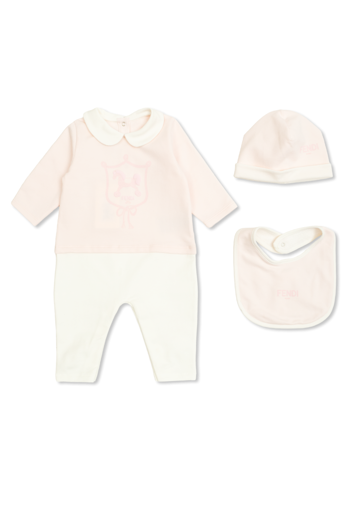 Fendi Kids Komplet: Pajacyk, Czapka I śliniak, Unisex, Różowy