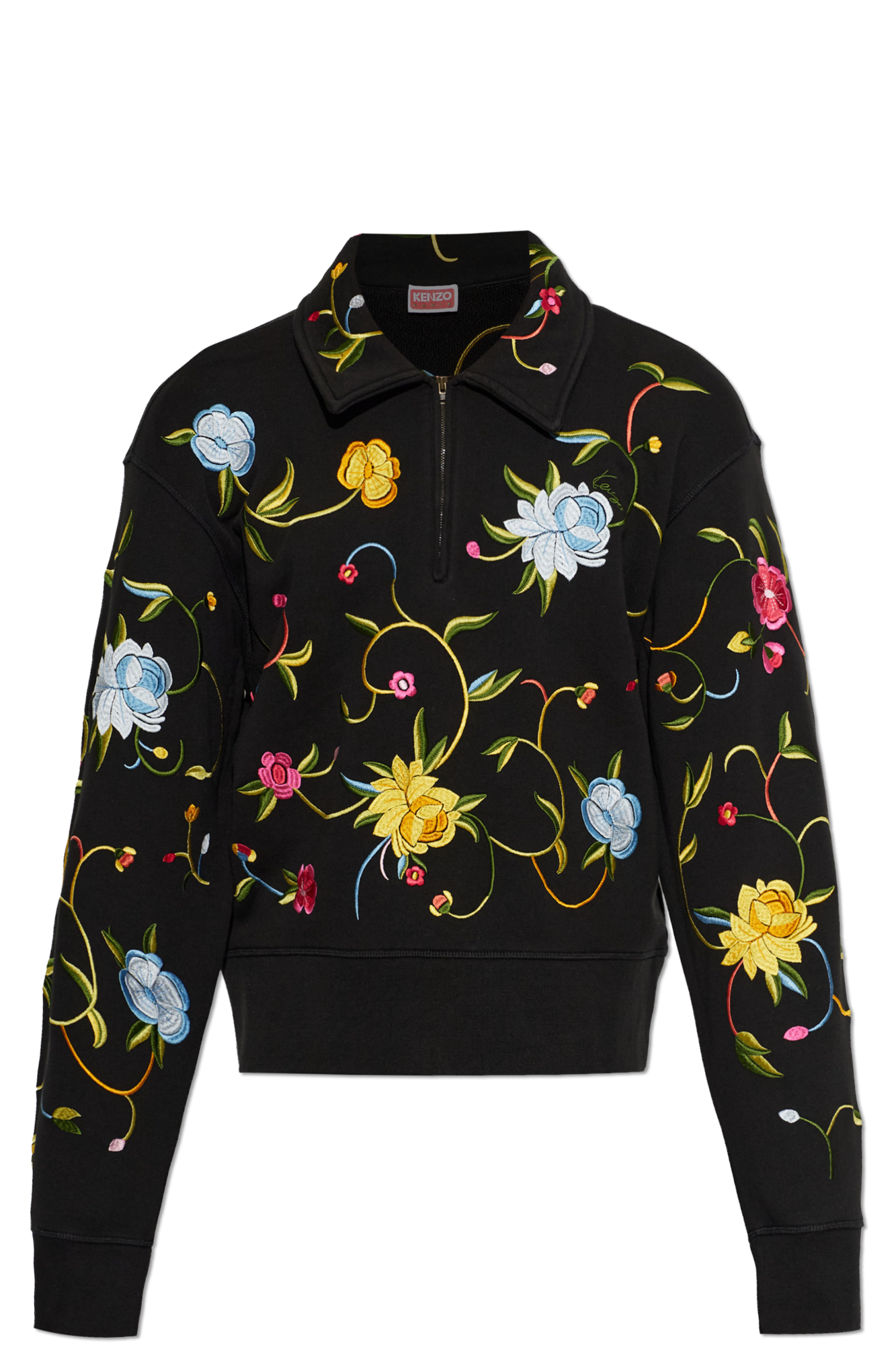 Kenzo Bawełniane Polo Z Motywem Kwiatowym, Mężczyźni, Czarny