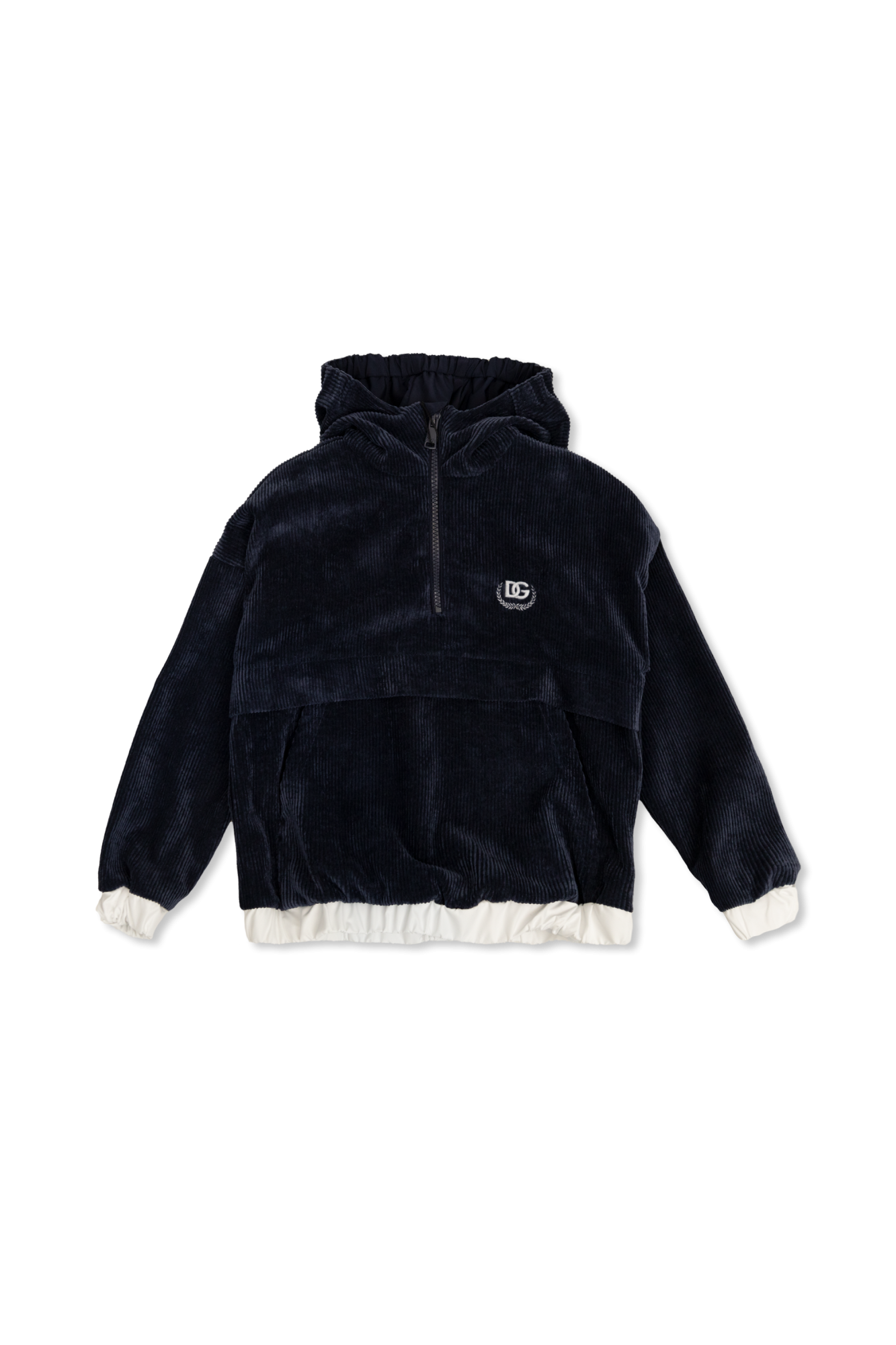 Dolce & Gabbana Kids Sztruksowa Bluza Z Kapturem, Unisex, Granatowy