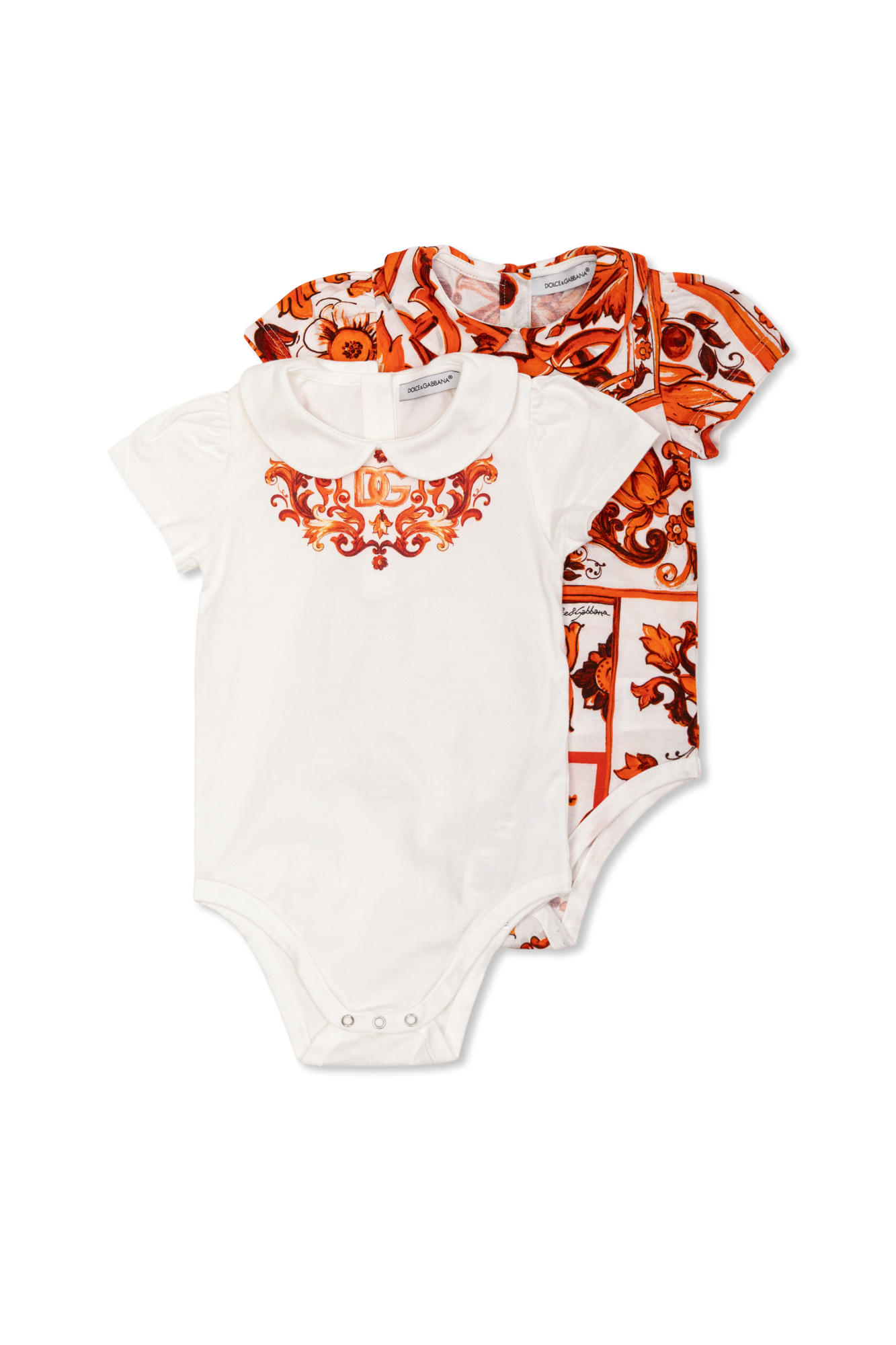 Dolce & Gabbana Kids Dwupak Body Z Nadrukiem `Maiolica`, Unisex, Pomarańczowy