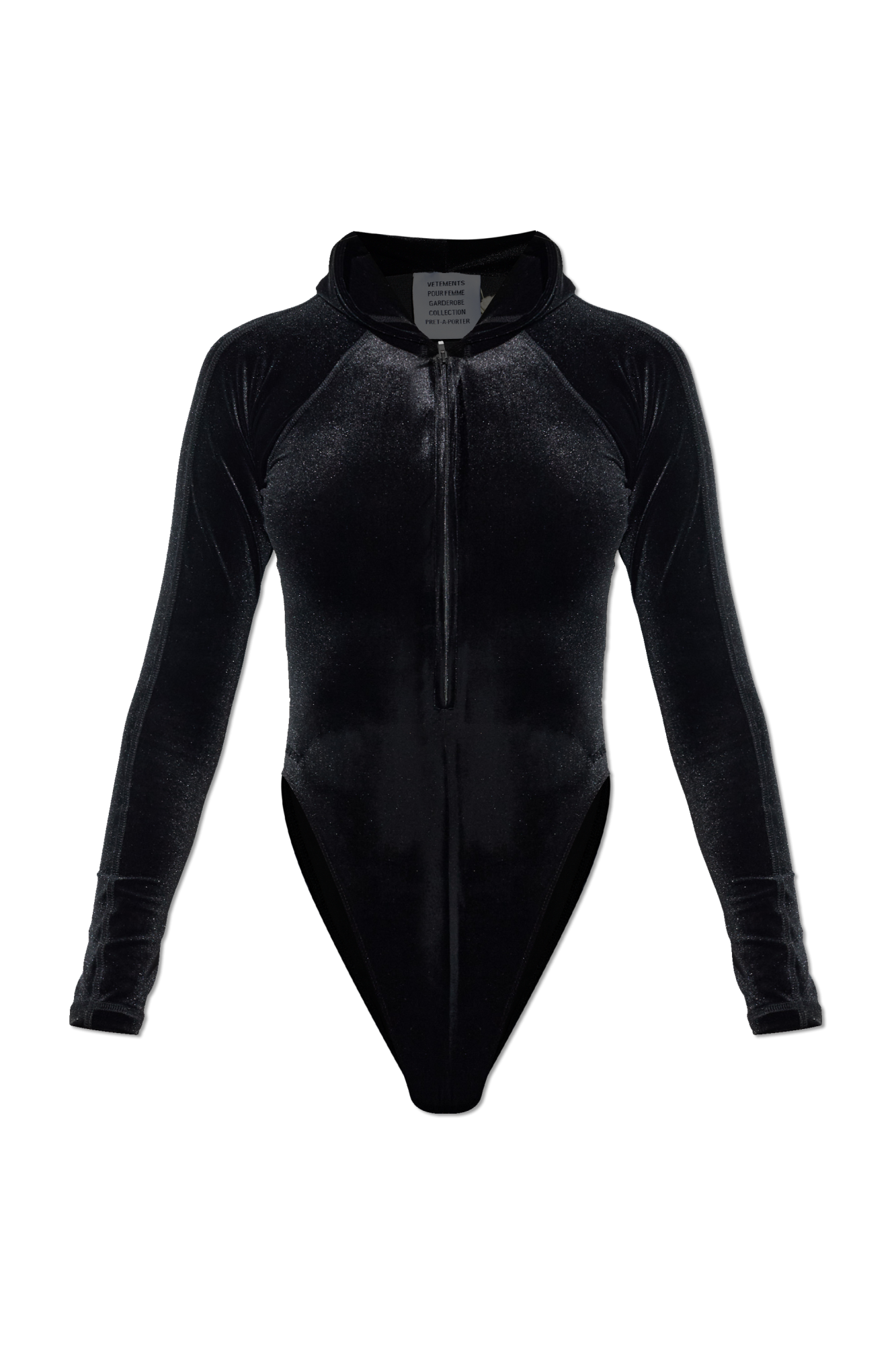 VETEMENTS Aksamitne Body Z Kapturem, Kobiety, Czarny