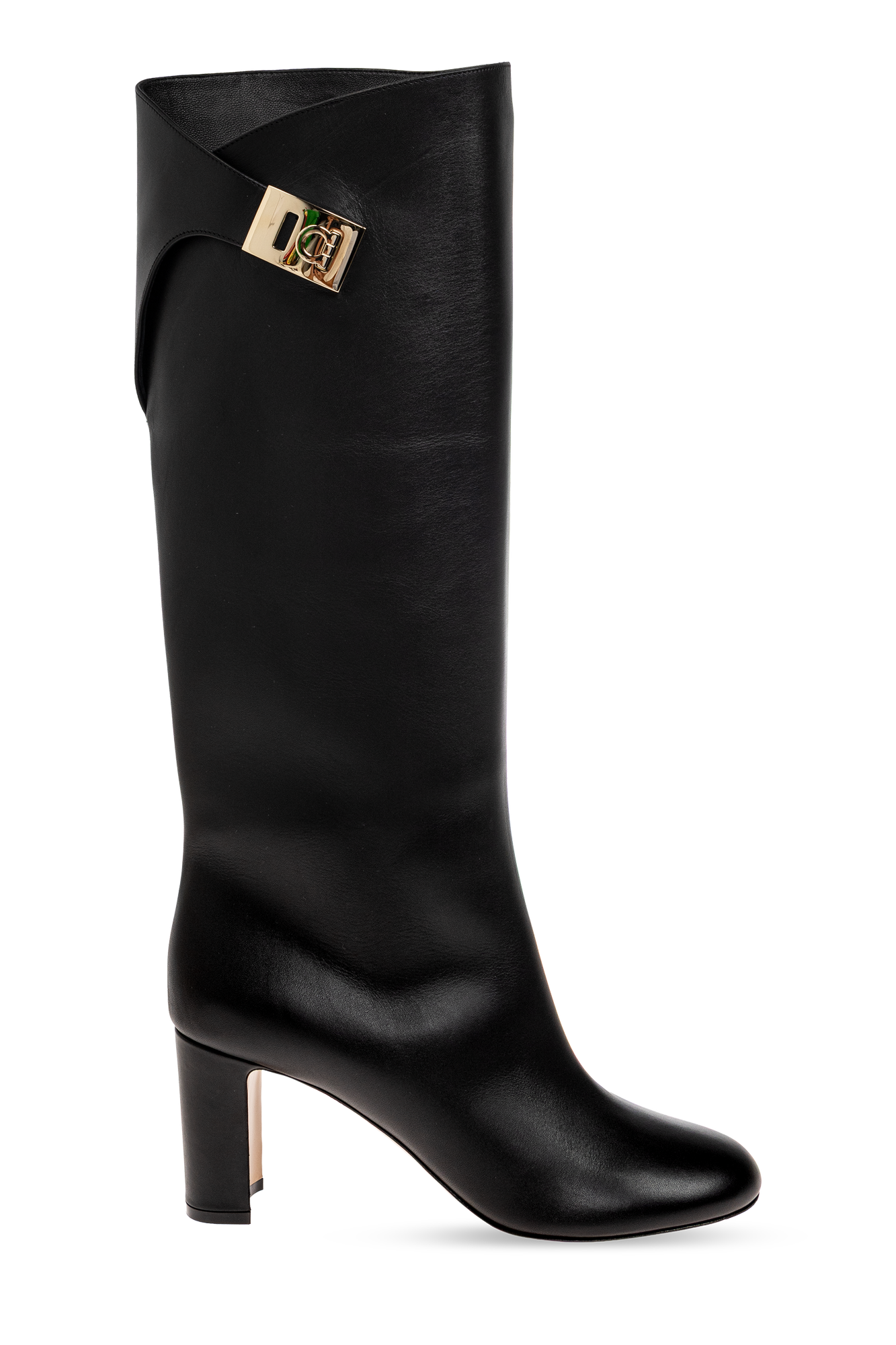 FERRAGAMO Skórzane Kozaki Na Obcasie `Elli`, Kobiety, Czarny