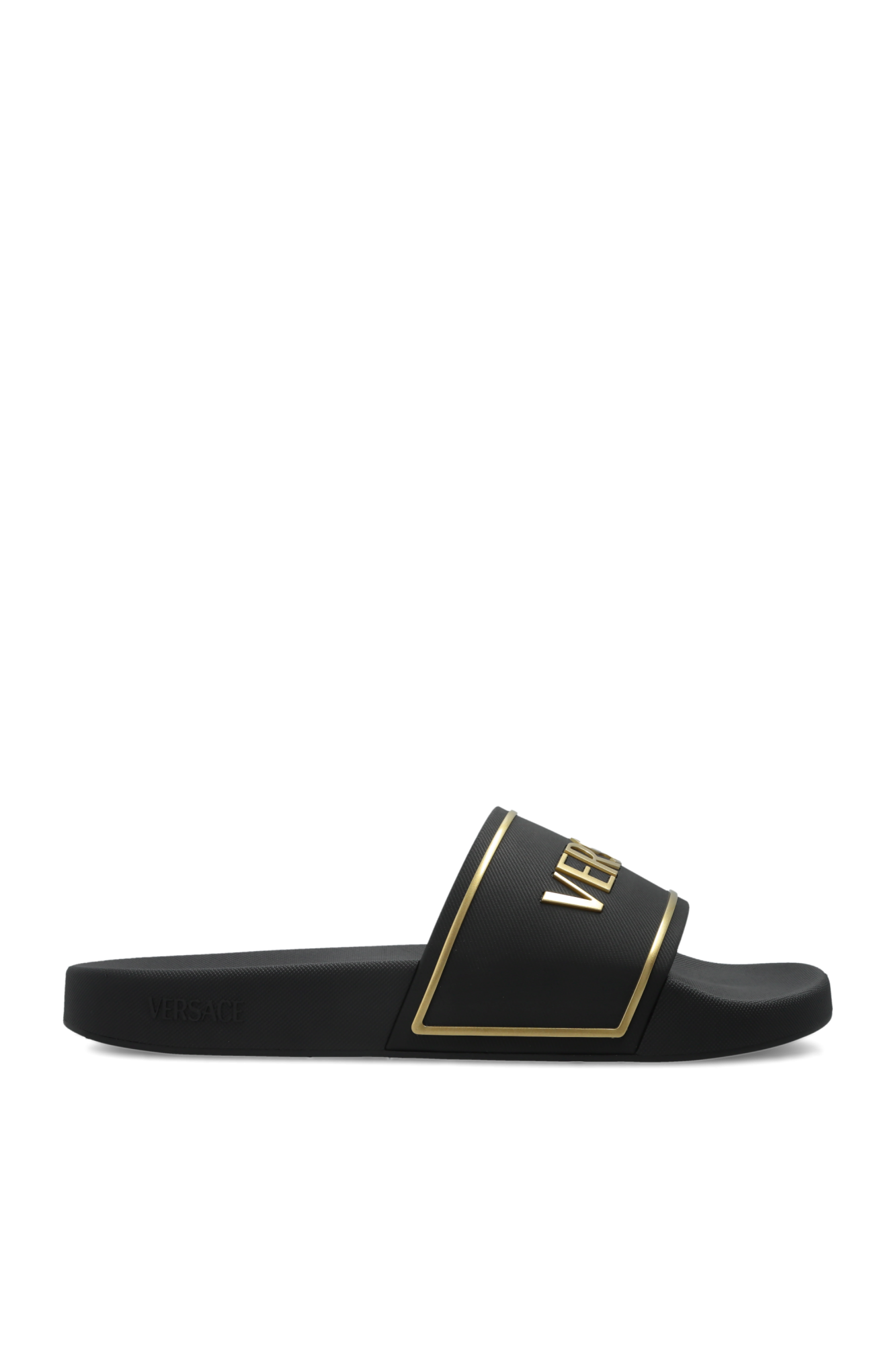 Versace Gumowe Klapki Z Logo, Mężczyźni, Czarny