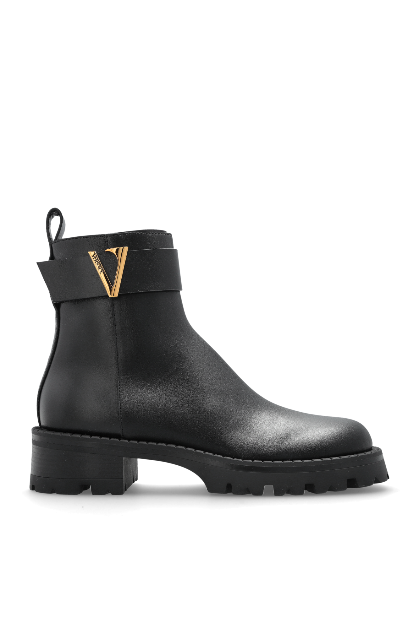 Versace Skórzane Botki, Kobiety, Czarny