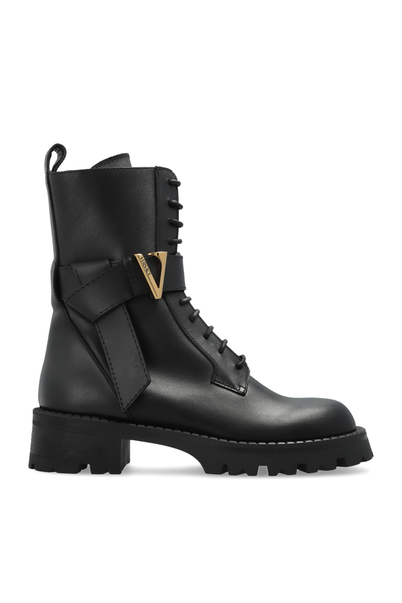 Versace Skórzane Kozaki, Kobiety, Czarny