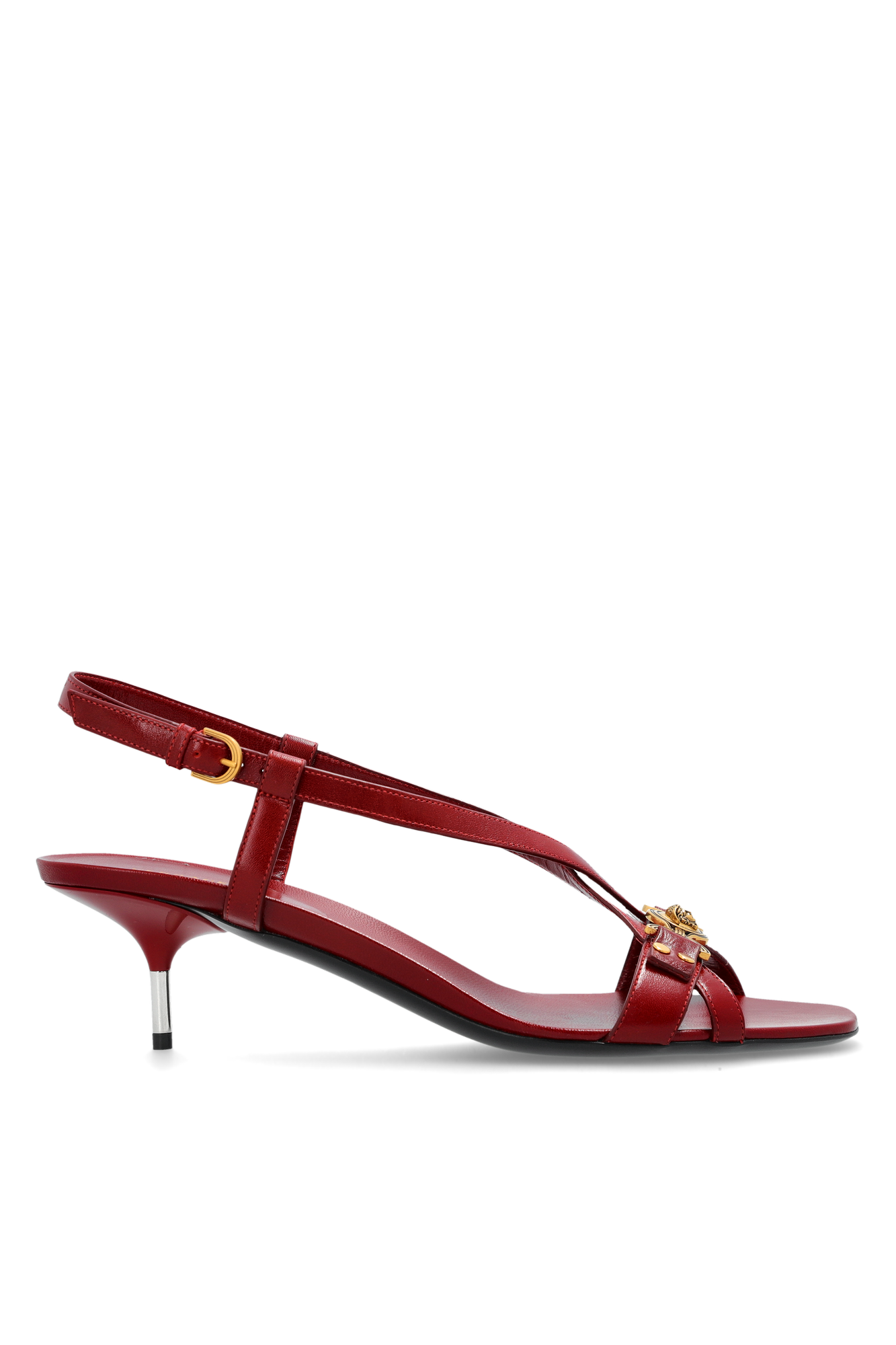 Versace Skórzane Sandały Na Obcasie, Kobiety, Bordo