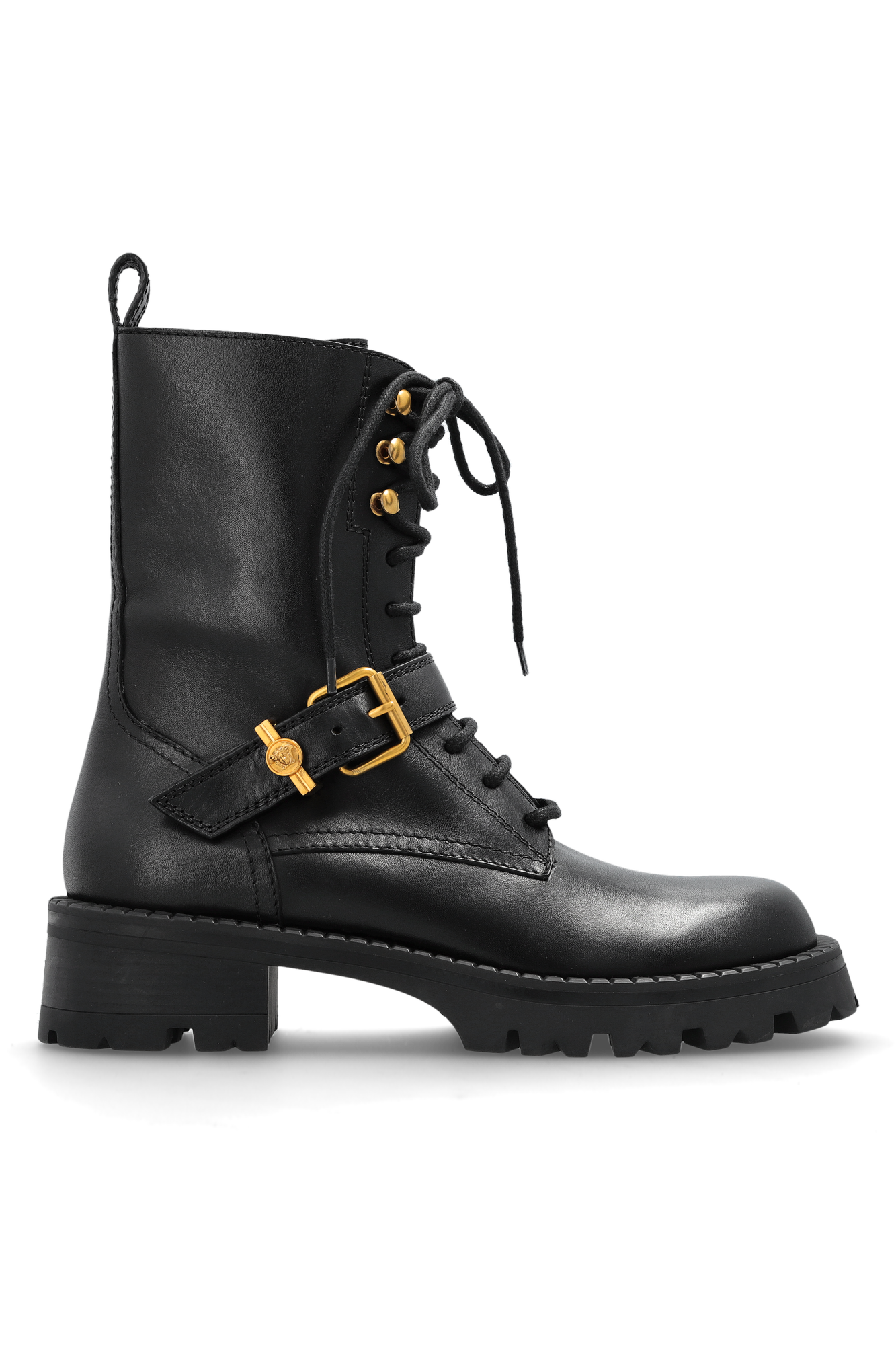 Versace Skórzane Botki Z Głową Meduzy, Kobiety, Czarny