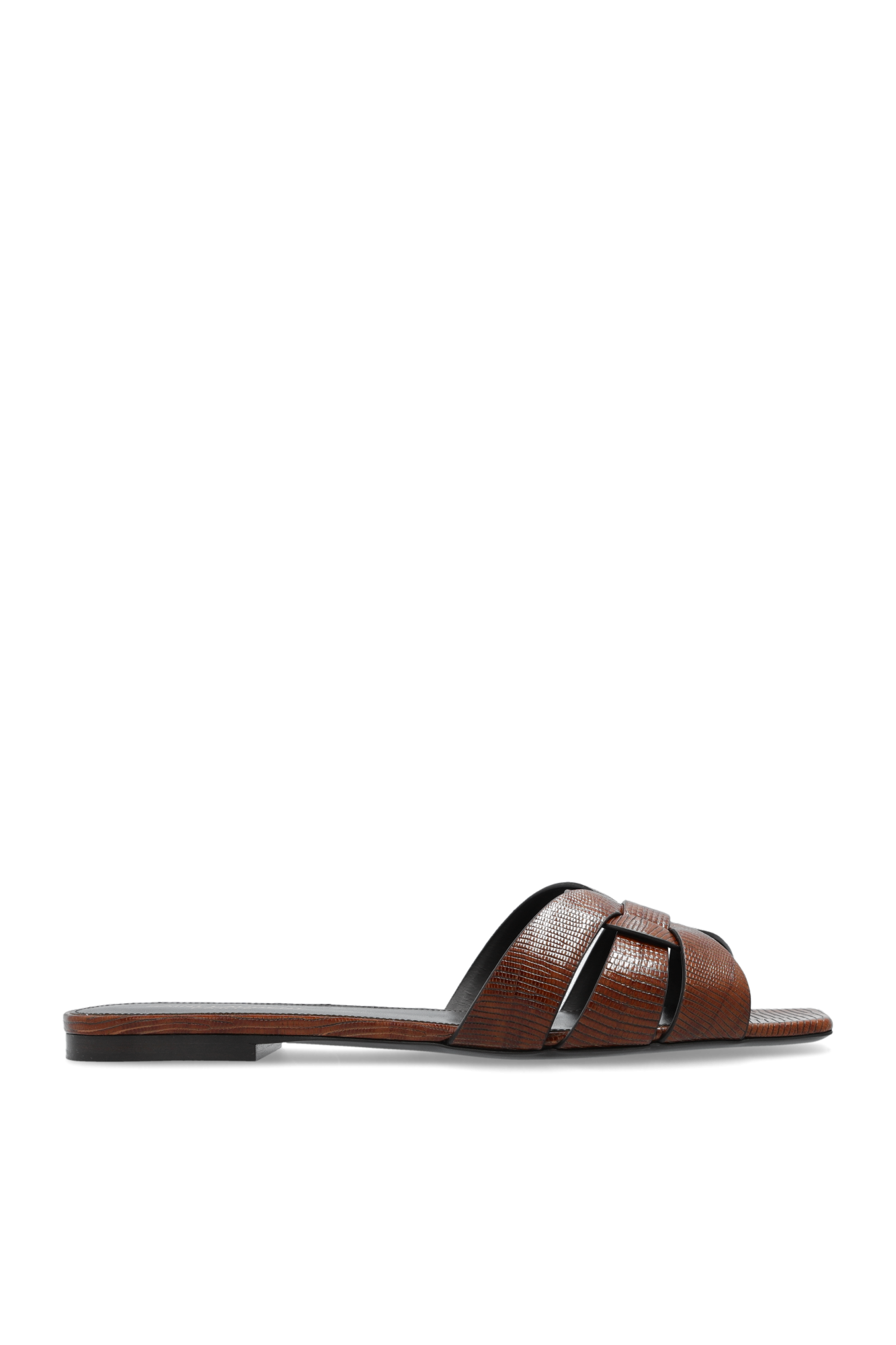 Saint Laurent Skórzane Klapki, Kobiety, Brązowy