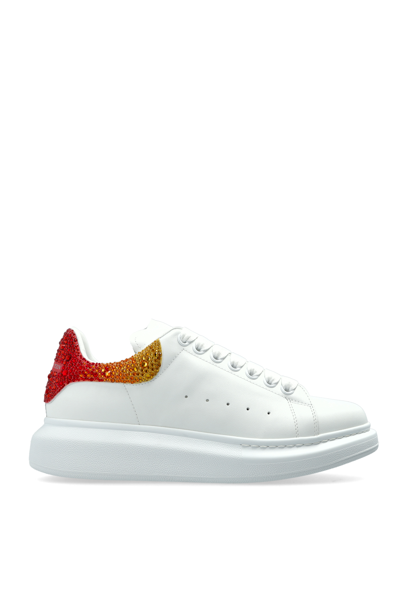 Alexander McQueen Skórzane Buty Sportowe Z Połyskującymi Kryształami, Kobiety, Biały
