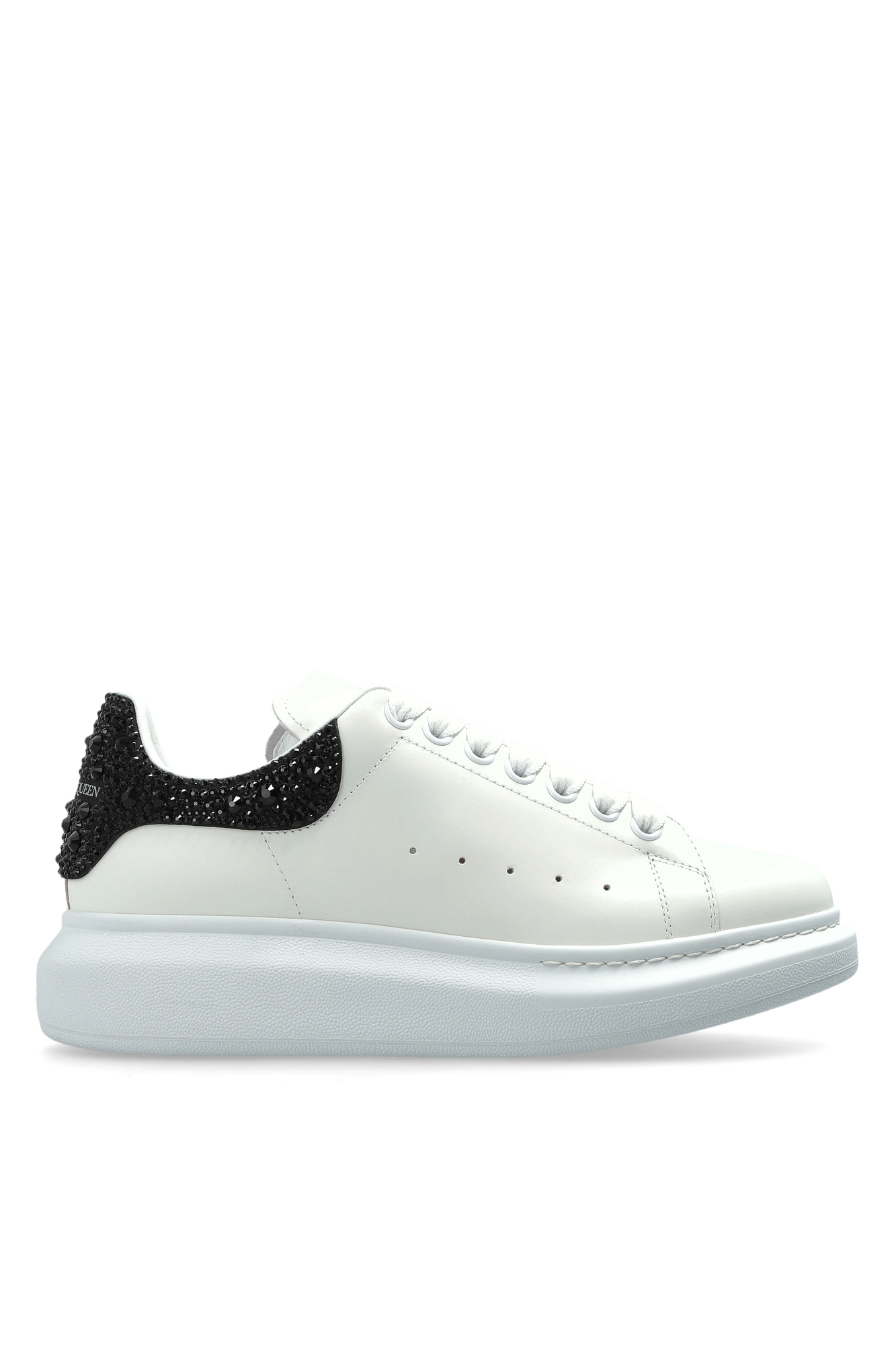 Alexander McQueen Skórzane Buty Sportowe Z Połyskującymi Kryształami, Kobiety, Biały