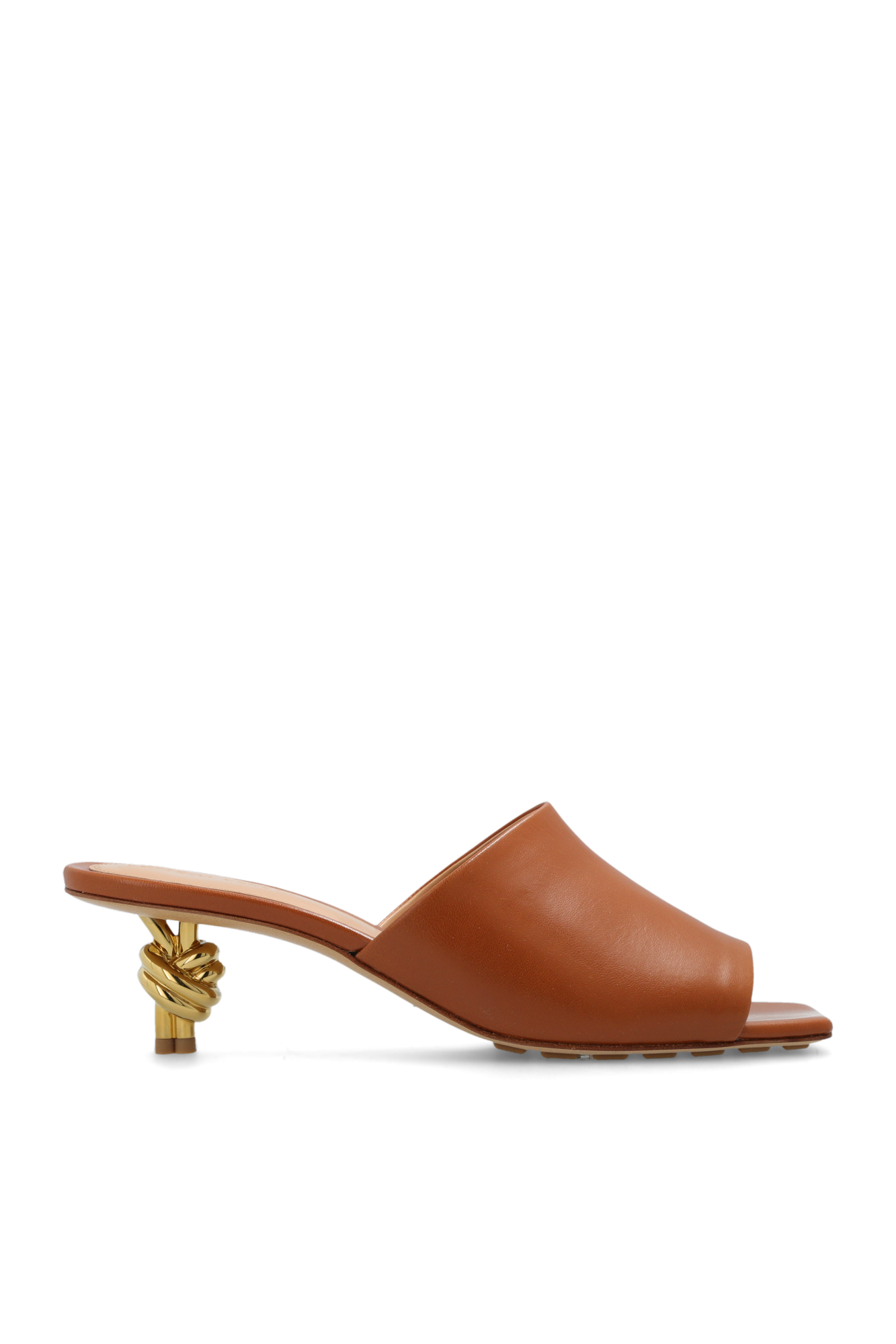 Bottega Veneta Skórzane Klapki Na Obcasie, Kobiety, Brązowy