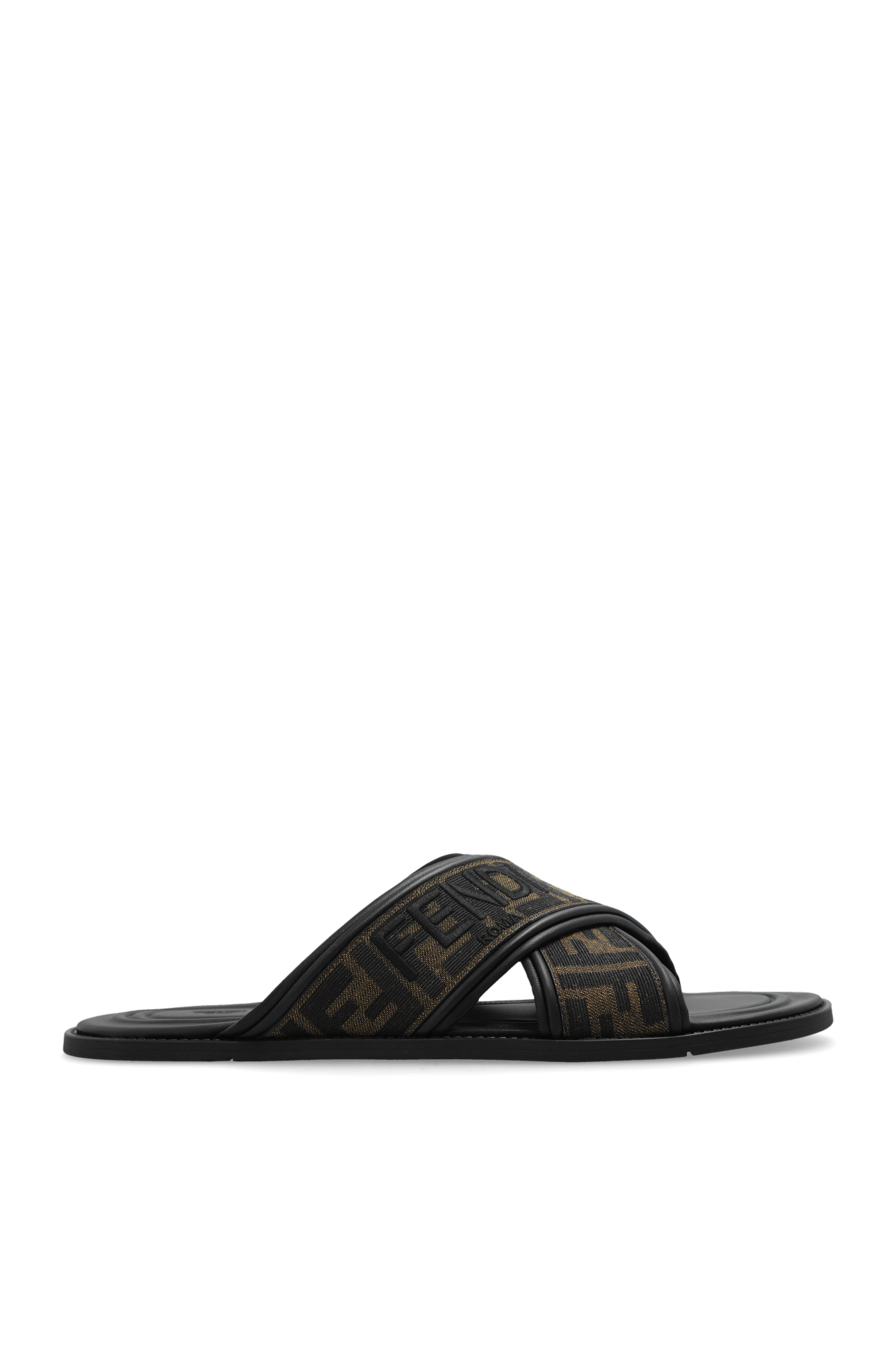 Fendi Klapki Z Logo, Mężczyźni, Brązowy