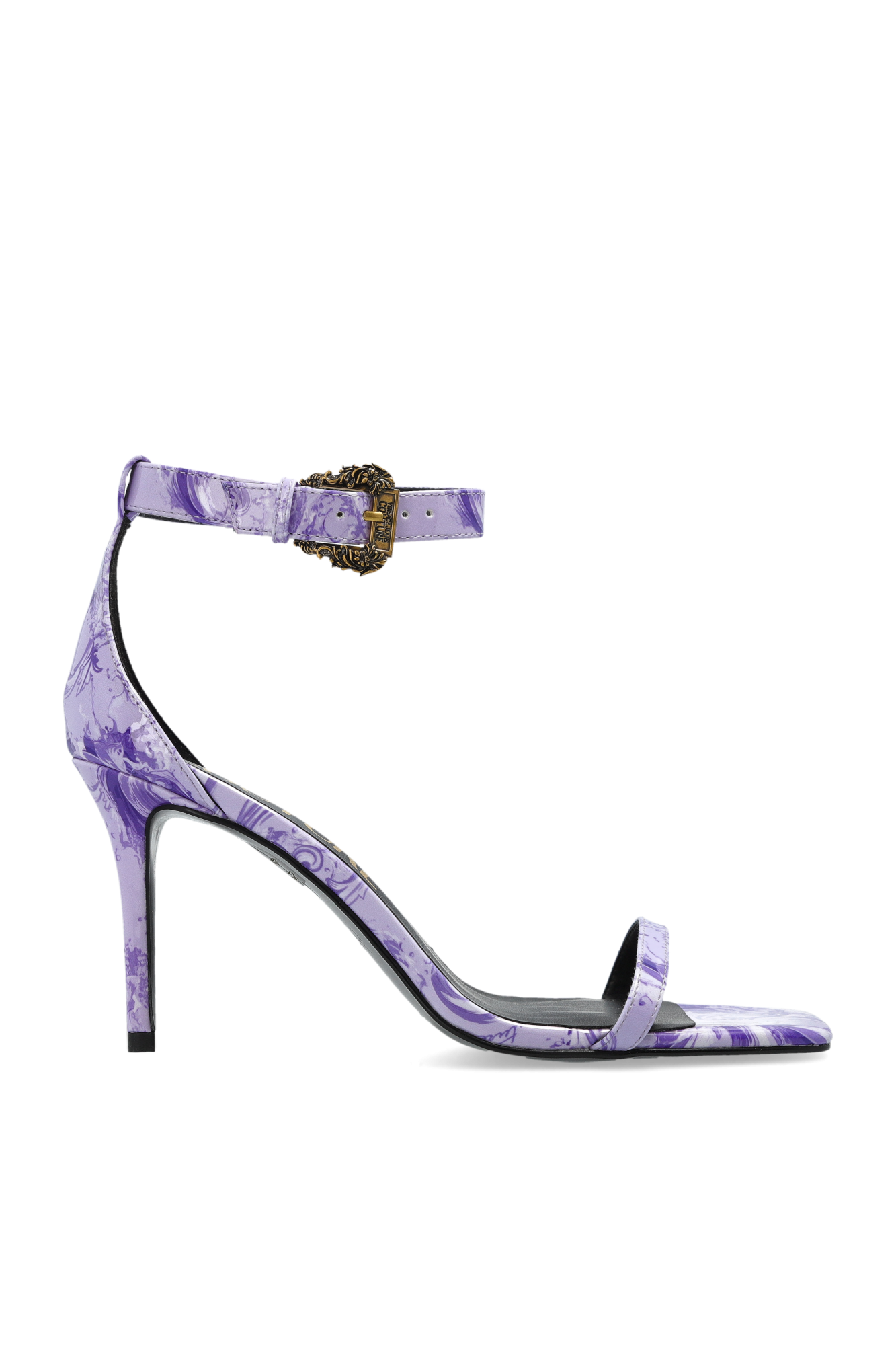Versace Jeans Couture Sandały Na Obcasie Z Nadrukiem `barocco`, Kobiety, Fioletowy